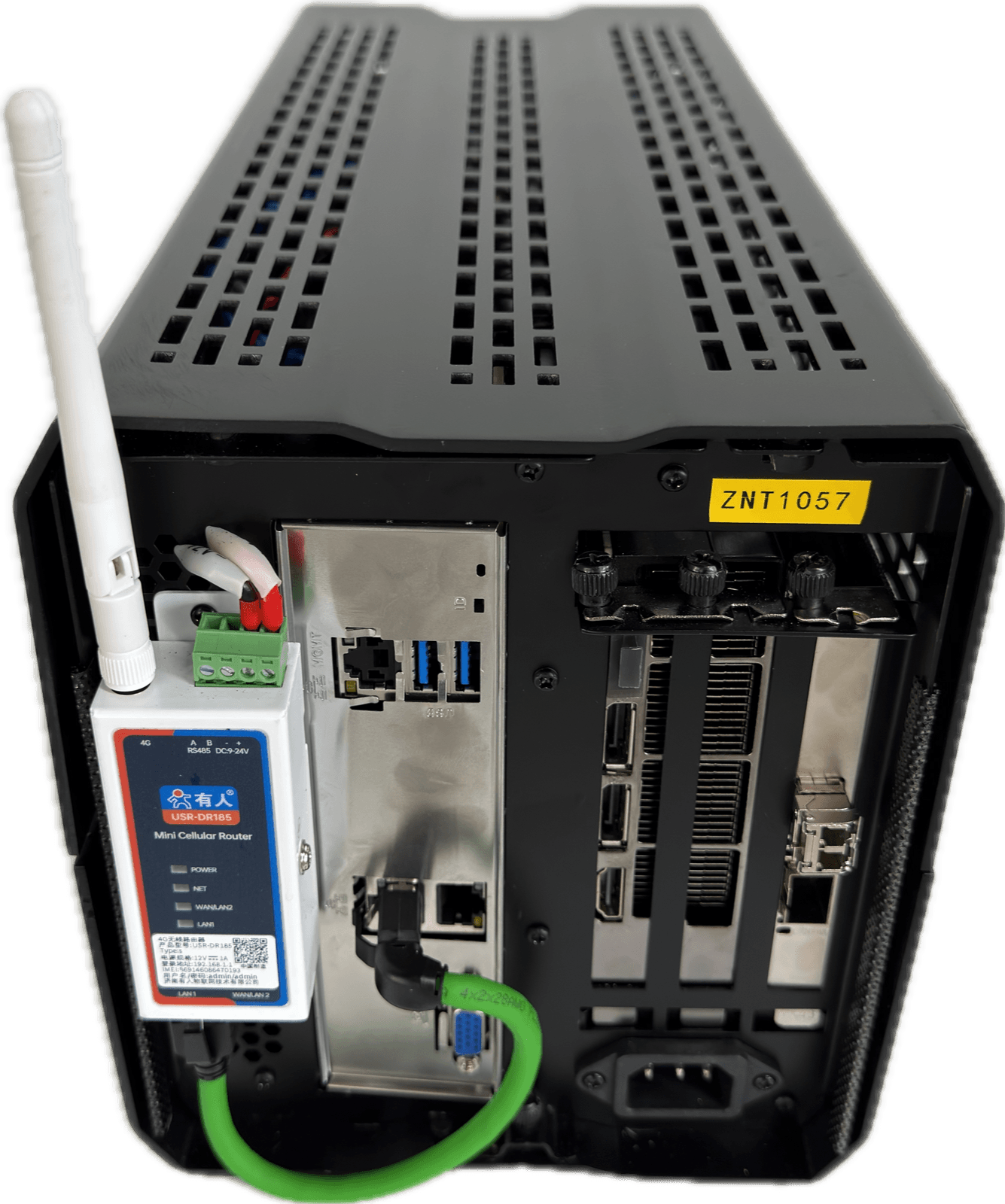 接口面板：USB / 网口 / DP / PCIe / 电源